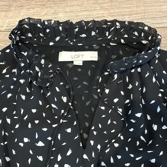 EUC Ann Taylor Loft Brushstroke Print Sheer Long Sleeve Tie Waist Dress 2 Petite - Picture 5 of 6